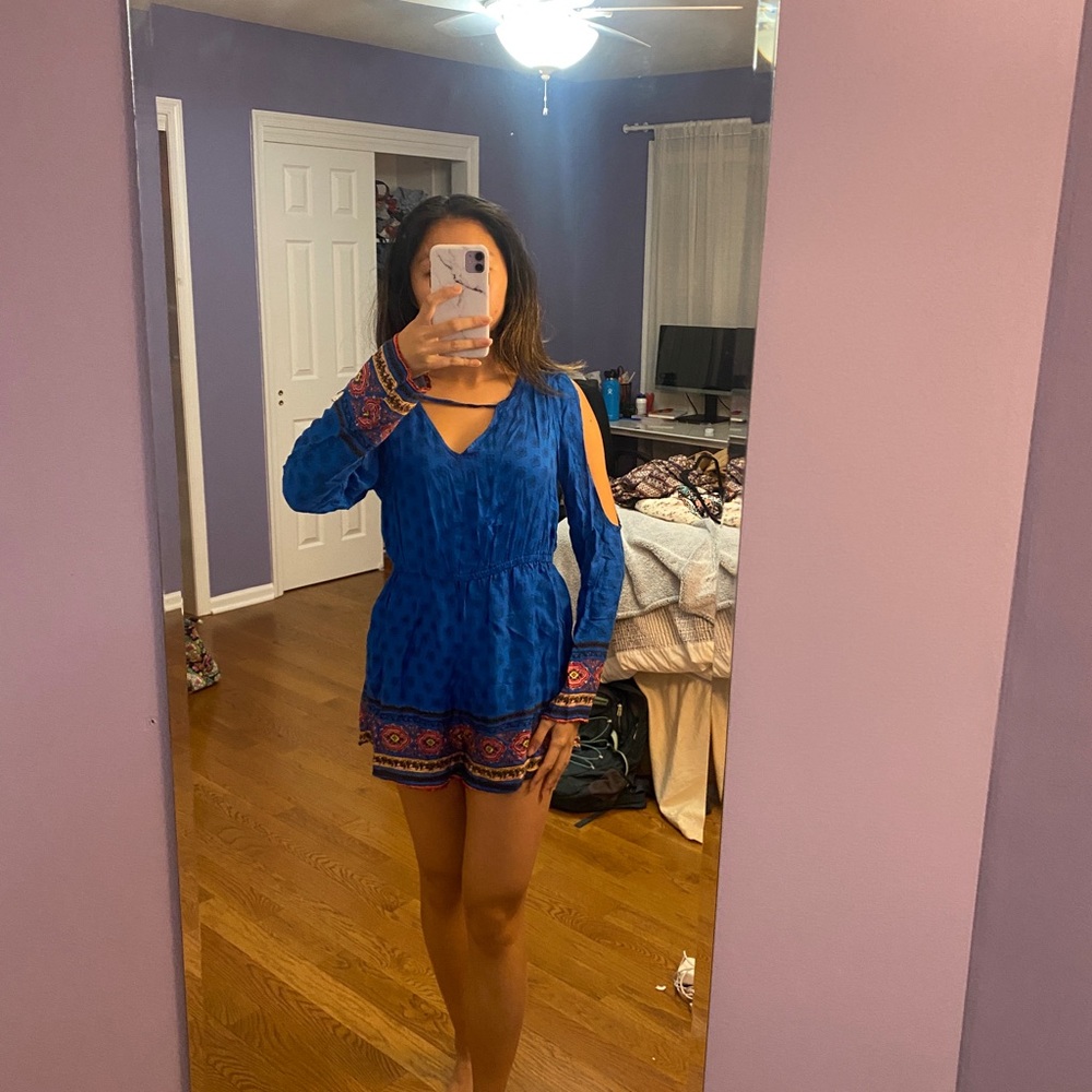 NWOT minkpink blue floral long sleeve romper
